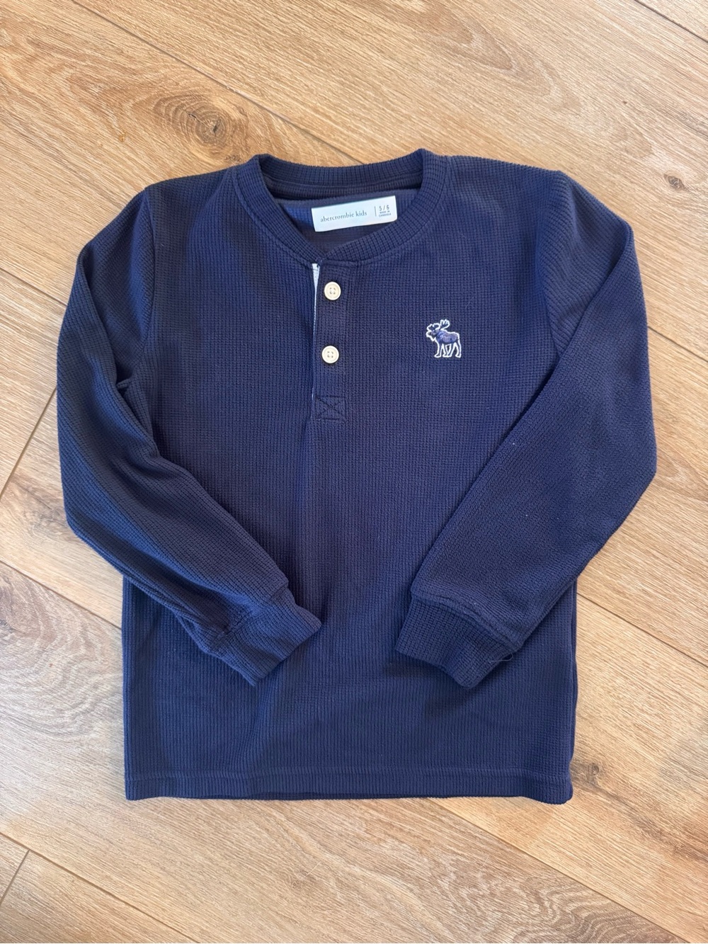 abercrombie kids navy waffle-knit long sleeve henley